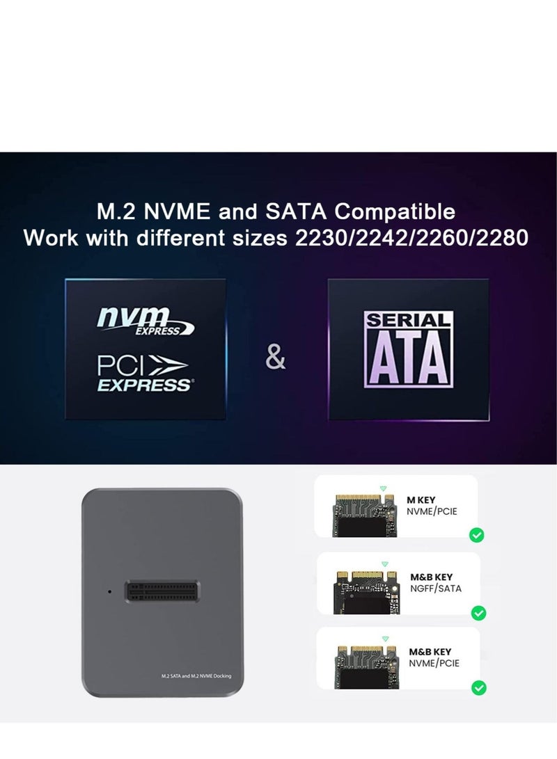 كابتن تيك M.2 to USB Docking Station, USB 3.1 Gen 2 10Gbps, High Speed M.2 to USB C Data Transfer External Hard Drive Enclosure, Base Case RTL9210B Chips for 2230/2242/2260/2280 SSD - Image 3