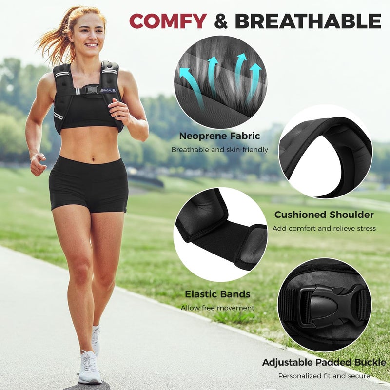BAGAIL Comfort-Fit Weighted Vest for Woman, Even Weight Distribution, Faster Weight Loss, No-Chafe or Bounce for Walking & Running with Detachable Phone Pouch & Reflective Stripes (Available 5-30lbs) - Image 2