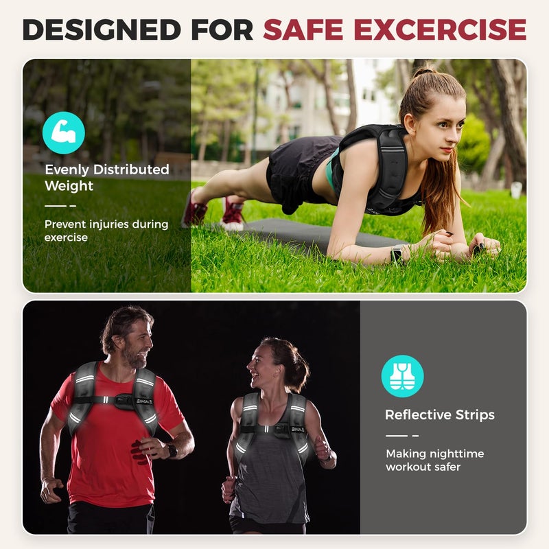 BAGAIL Comfort-Fit Weighted Vest for Woman, Even Weight Distribution, Faster Weight Loss, No-Chafe or Bounce for Walking & Running with Detachable Phone Pouch & Reflective Stripes (Available 5-30lbs) - Image 4
