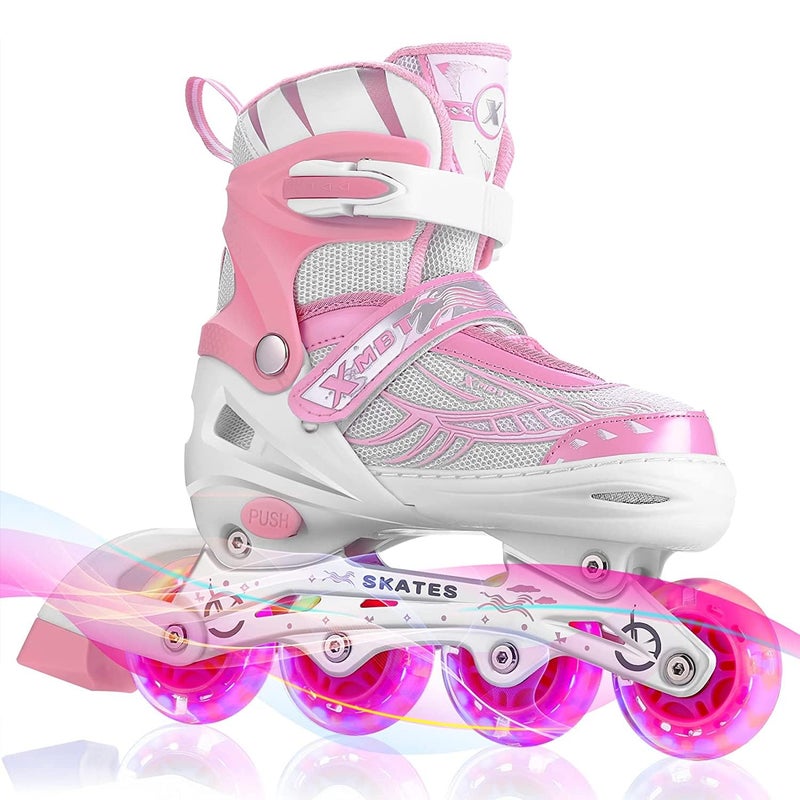 EONWISE Inline Skates with PU Flashing Wheel Aluminum Body in-Line Skates with Size Adjustable with LED Flash Lights Set for Boys Kids and Girls Length for Age 8-16 Years (Pink) - Image 1