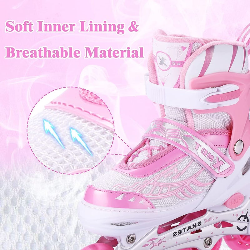 EONWISE Inline Skates with PU Flashing Wheel Aluminum Body in-Line Skates with Size Adjustable with LED Flash Lights Set for Boys Kids and Girls Length for Age 8-16 Years (Pink) - Image 4