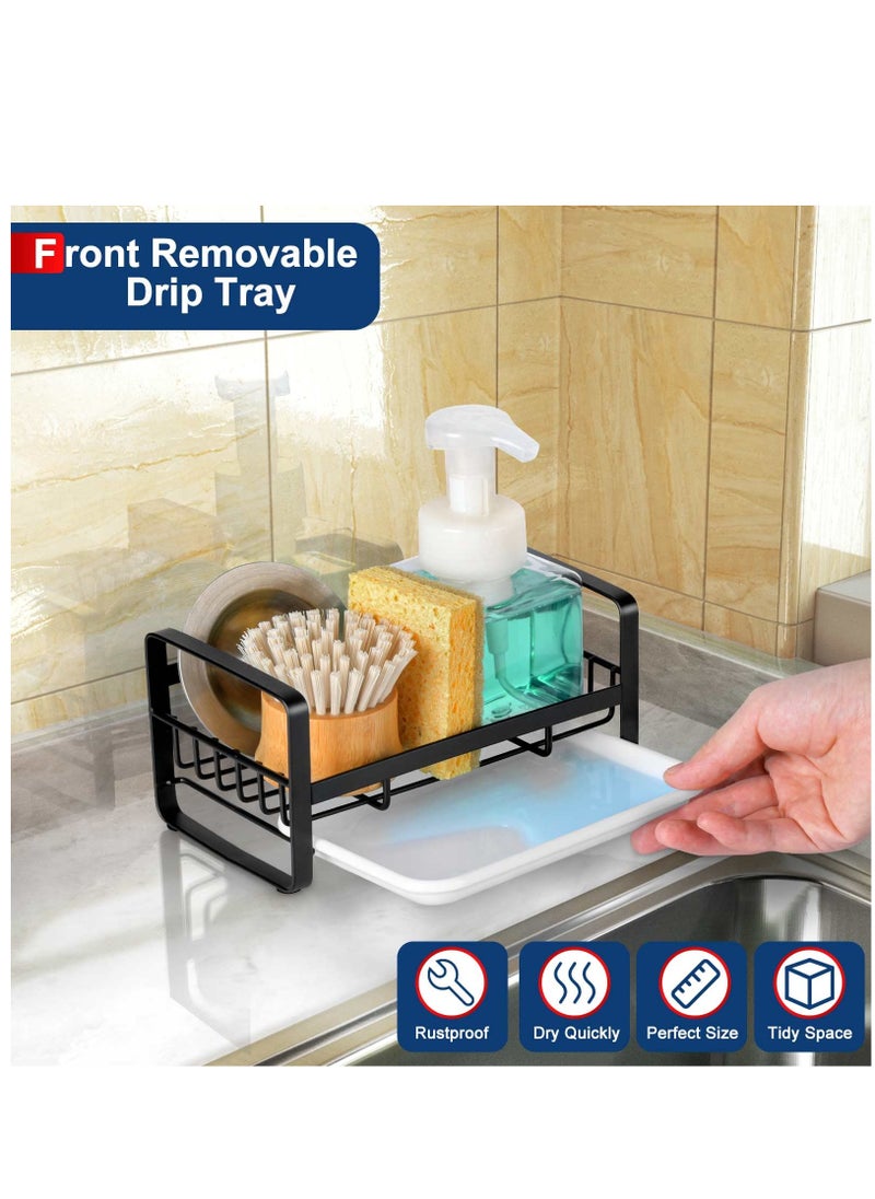 Generic 304 Stainless Steel Kitchen Sink Sponge Holder with Removable Drip Tray, Countertop Organizer for Dish Soap, Black (Dispenser and Brush Not Included)  - Image 2