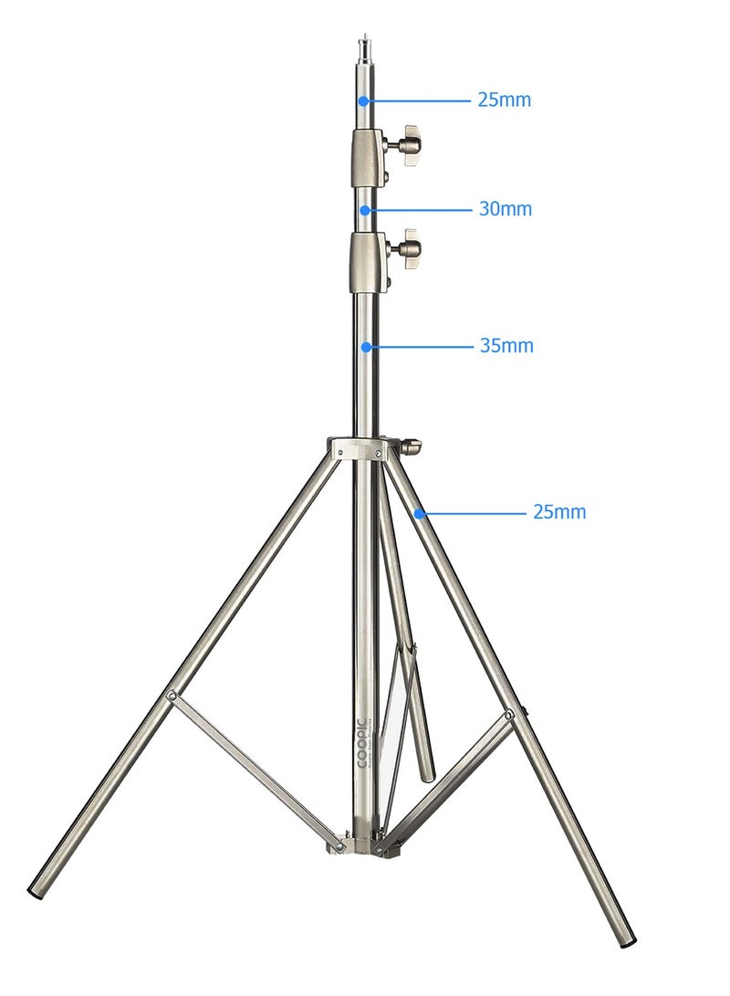 COOPIC L-280MF Heavy Duty Tripod Light Stand - 280cm Max Height, Silver, 3 Sections (25mm, 30mm), 1/4" Screw, Built-In Buffer Spring, Compatible with Most Studio Lights - Image 2