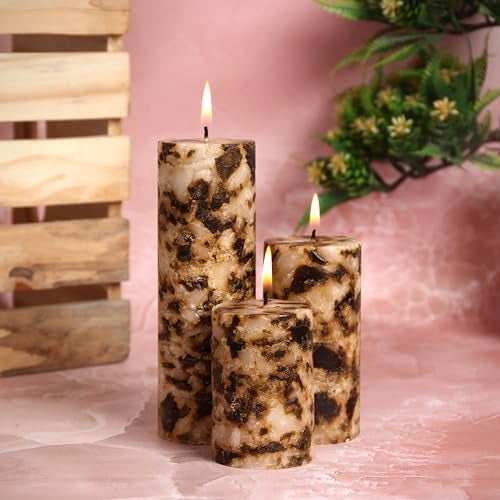 PROSPERRO LUMO By Parkash Candles Set Of 3 Fragrance Pillar Wax Candles Marble Finish(Brown - Coffee) - Image 2
