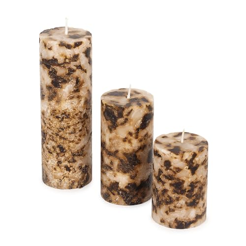 PROSPERRO LUMO By Parkash Candles Set Of 3 Fragrance Pillar Wax Candles Marble Finish(Brown - Coffee) - Image 4