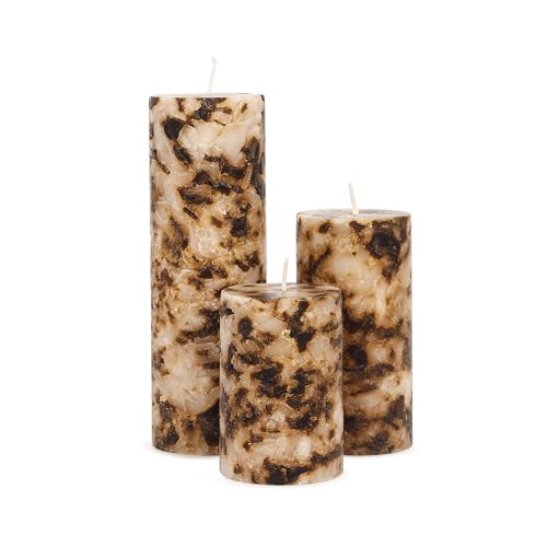 PROSPERRO LUMO By Parkash Candles Set Of 3 Fragrance Pillar Wax Candles Marble Finish(Brown - Coffee) - Image 5