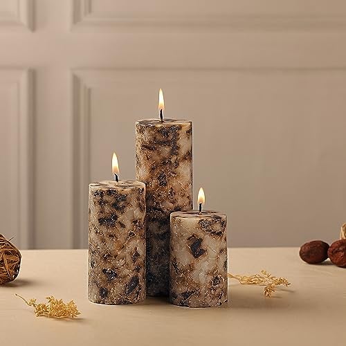 PROSPERRO LUMO By Parkash Candles Set Of 3 Fragrance Pillar Wax Candles Marble Finish(Brown - Coffee) - Image 1