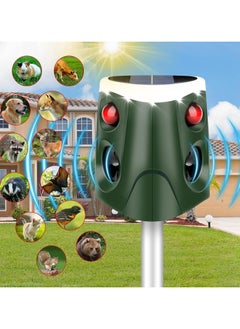 LIXES Solar Animal Repellent, 360° Ultrasonic Cat Repeller IP66 Waterproof 4 Modes Adjustable Fox Deterrent with 3-Side Motion Flashing Lights, Solar Powered Cat Scarer Dog Rabbit Deer  - Image 1