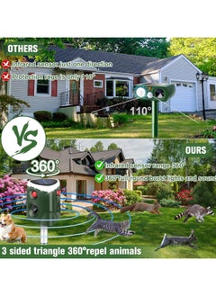 LIXES Solar Animal Repellent, 360° Ultrasonic Cat Repeller IP66 Waterproof 4 Modes Adjustable Fox Deterrent with 3-Side Motion Flashing Lights, Solar Powered Cat Scarer Dog Rabbit Deer  - Image 3