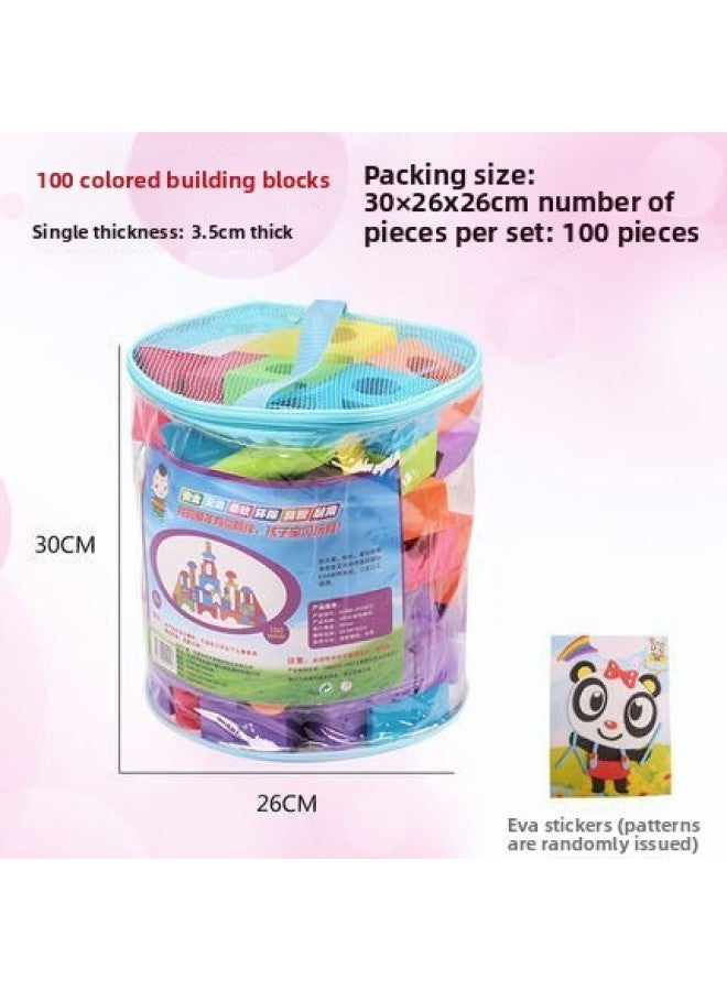 مكعبات بناء EVA مباشرة ألعاب ترفيهية لرياض الأطفال ألعاب تعليمية على شكل قلعة ألغاز - اللون: 100 قطعة بناء في البرميل (سمك 3.5 سم) - Image 1