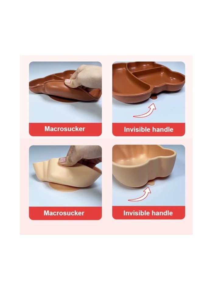 تويسو طقم أطباق طعام للأطفال من السيليكون مكون من 7 قطع من Twisoo مع أكواب وملاعق، أدوات مائدة للأطفال الصغار خالية من مادة BPA، بني - Image 2