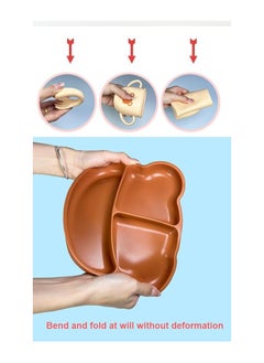 Twisoo Twisoo 7-Piece Bear Face Silicone Kids Food Plate Set with Cups & Spoons, BPA-Free Toddler Tableware, Brown  - Image 4