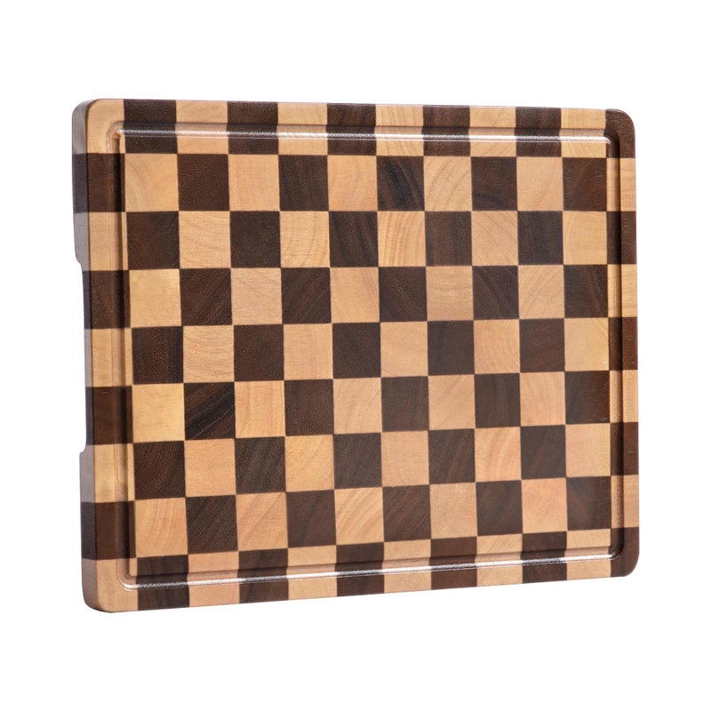 Fyctio Checkerboard Cutting Board, Wooden Cutting Boards for Kitchen, End Grain Wood Cutting Board with Juice Groove, Serving Tray for Meat, Vegetables, Fruits, Bread, Cheese, 14" X 11" X 0.8" - Image 1