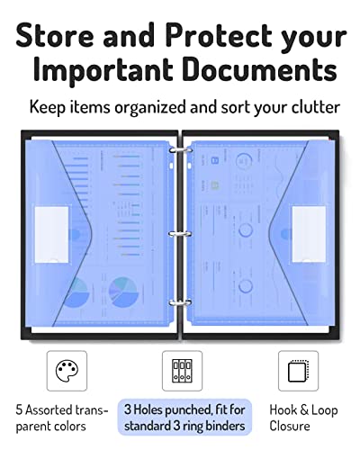 Forvencer Binder Pocket, 5 Pack Super Heavyweight Poly Binder Pocket with Tight Closure, Binder Folders Side Loading, 3 Ring, Binder Dividers with Pockets, Letter Size, Assorted Colors - Image 2