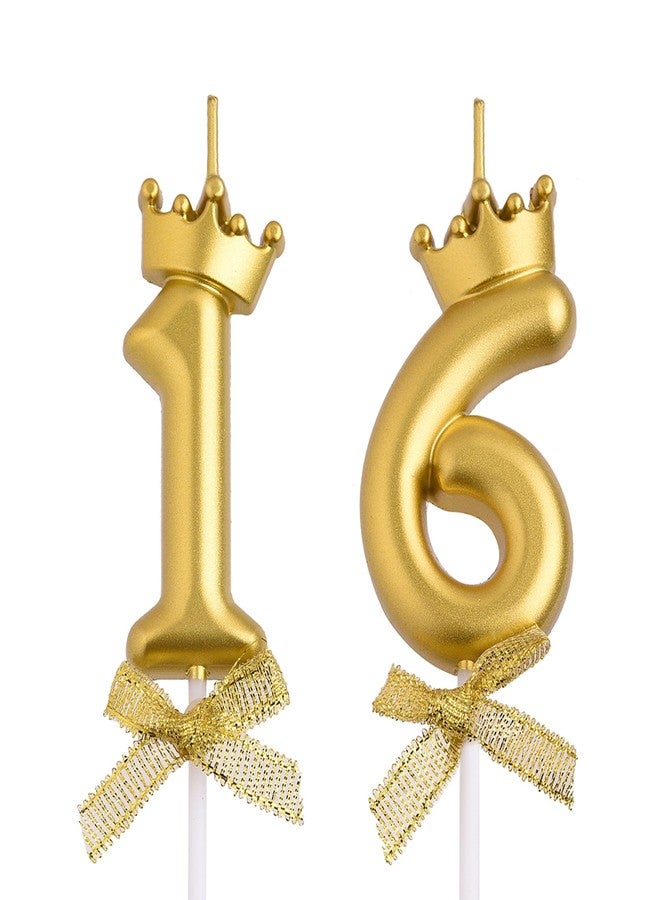 VSHILI 16th Birthday Candles, Gold 16 Year Old Number Birthday Candles, Happy Birthday Party Cake Topper Decoration Gifts for Boys Girls - Image 1