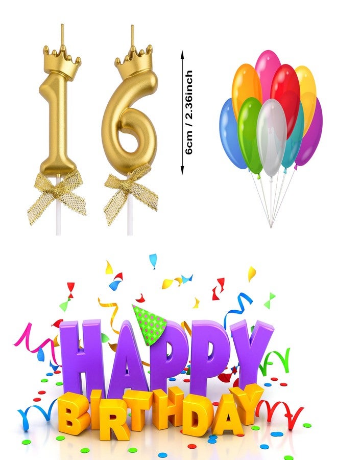 VSHILI 16th Birthday Candles, Gold 16 Year Old Number Birthday Candles, Happy Birthday Party Cake Topper Decoration Gifts for Boys Girls - Image 2