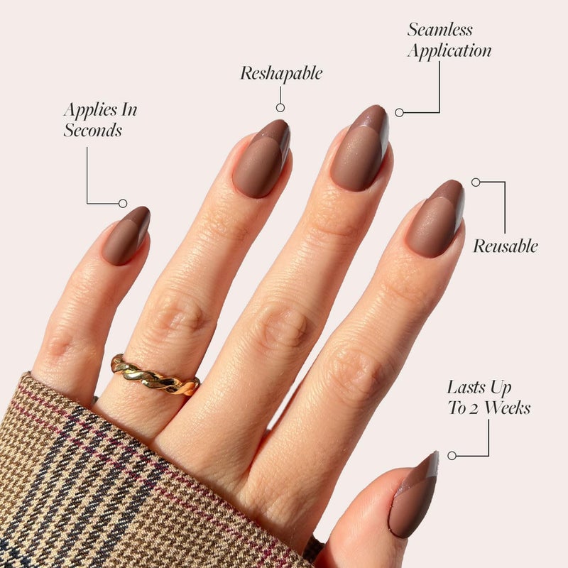 Glamnetic Certified stocked merchandise Press On Nails - Terra | Short Almond Dark Brown Nails with Glossy French Tips in a Matte Finish | 15 Sizes - 30 Nail Kit with Glue Budget friendly sizing alternatives - Image 3