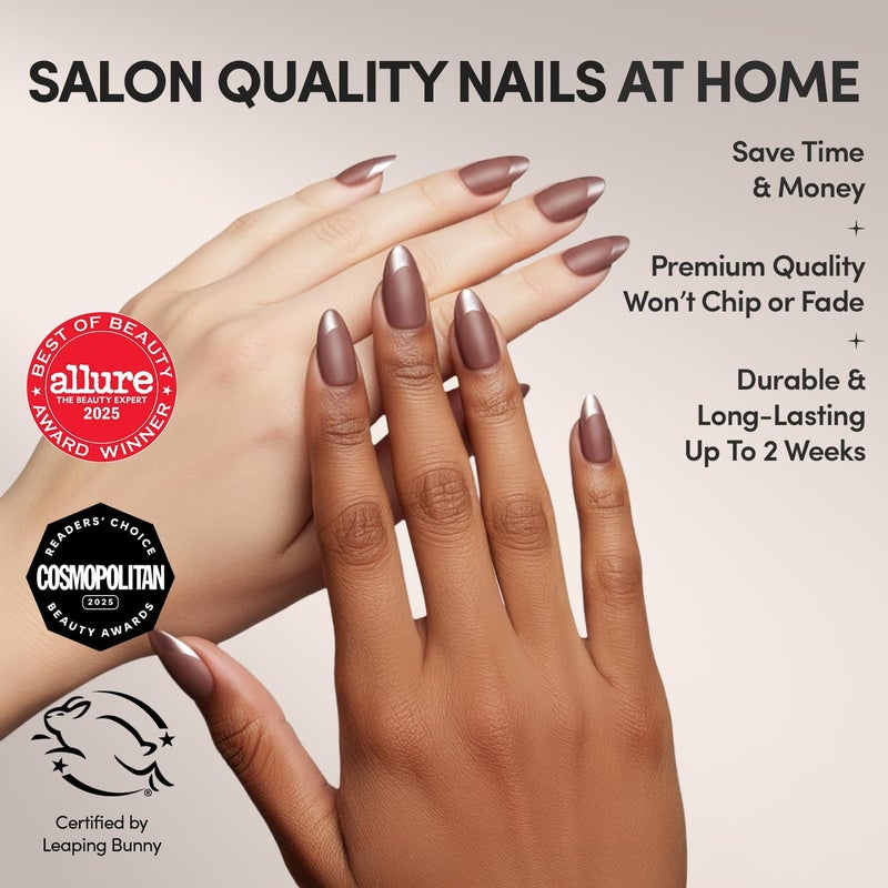 Glamnetic Certified stocked merchandise Press On Nails - Terra | Short Almond Dark Brown Nails with Glossy French Tips in a Matte Finish | 15 Sizes - 30 Nail Kit with Glue Budget friendly sizing alternatives - Image 2