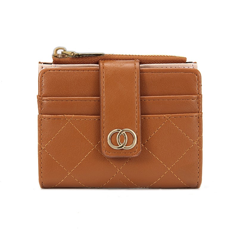New Womens Wallet Short Solid Color Card Bag 2023 Summer Womens High Sense Zipper Coin Purse Wholesale Brown