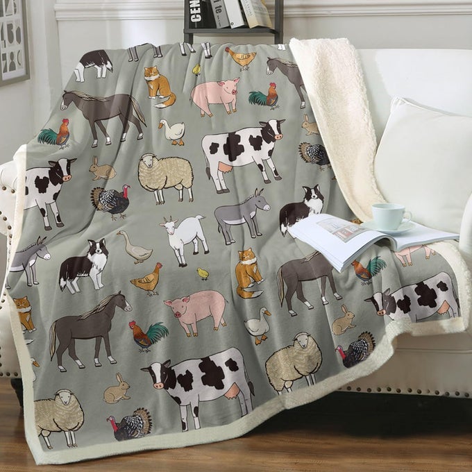 FARM ANIMALS FLEECE BLANKET FOR COUCH SOFT SHERPA BLANKET FOR ANIMAL LOVERS COW PRINT THROW BLANKET 50 X 60