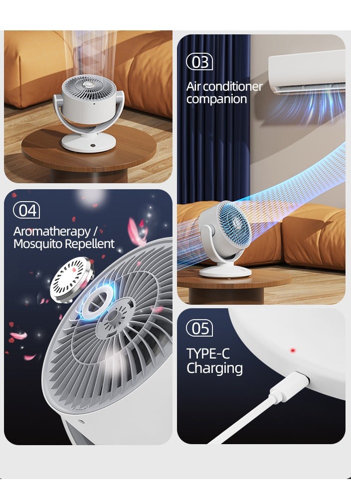 Generic Portable Table Fan, Air Circulation Fan Rechargeable Operated USB Fan, Small Desk Fan with 3 Speeds, Strong Clamp Remote Control Energy Saving and Timer, Personal Fan for Home Office Dorm and Stroller (KS-2023 White)  - Image 5