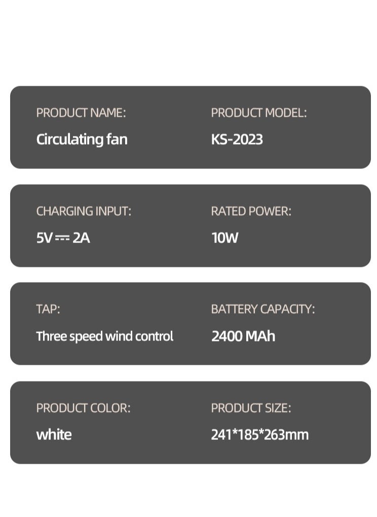 Generic - Portable Table Fan, Air Circulation Fan Rechargeable Operated USB Fan, Small Desk Fan with 3 Speeds, Strong Clamp Remote Control Energy Saving and Timer, Personal Fan for Home Office Dorm and Stroller (KS-2023 White) - Image 1