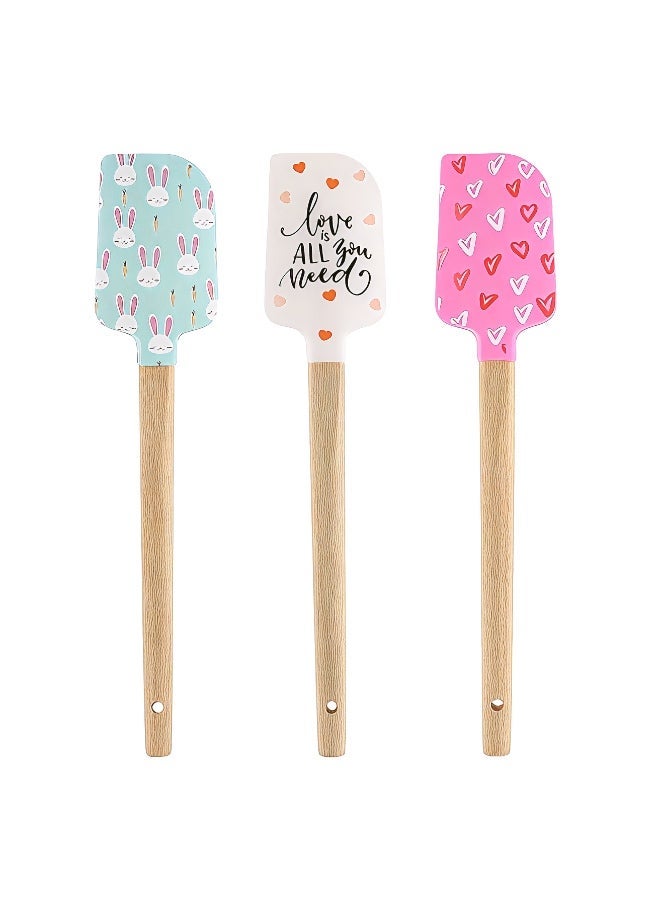 ‏Aura Style Set of 3 Mini Silicone Spatulas with Wooden Handle And Cute Rabbit And Heart Design - Heat Resistant Up to 428F, Non-Stick Scraping & Baking Tools - Ideal Gift for Baking Enthusiasts - Image 1
