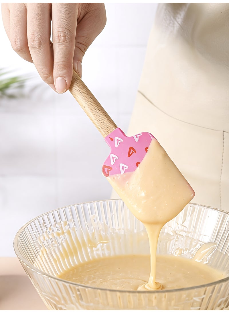 ‏Aura Style Set of 3 Mini Silicone Spatulas with Wooden Handle And Cute Rabbit And Heart Design - Heat Resistant Up to 428F, Non-Stick Scraping & Baking Tools - Ideal Gift for Baking Enthusiasts - Image 4