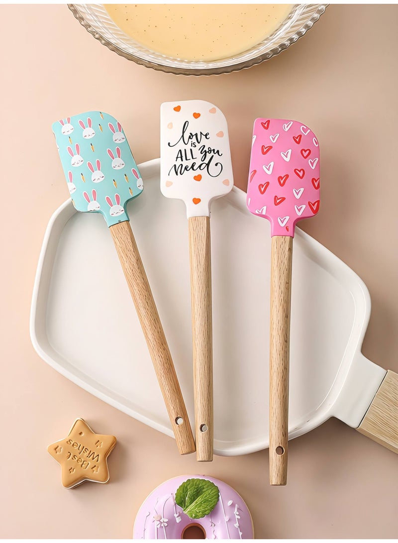 ‏Aura Style Set of 3 Mini Silicone Spatulas with Wooden Handle And Cute Rabbit And Heart Design - Heat Resistant Up to 428F, Non-Stick Scraping & Baking Tools - Ideal Gift for Baking Enthusiasts - Image 5