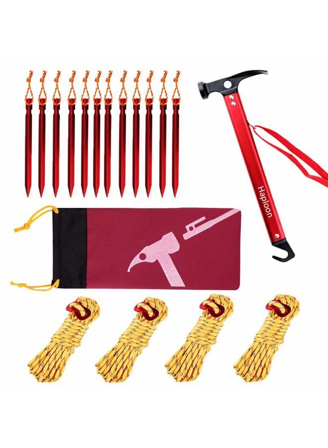 Haploon Camping Accessories Kit, Aluminum Tent Mallet Stake Hammer with Metal Tent Pegs, Nylon Guyline Rope 4x13ft with Cord Adjuster, Tent Accessories for Camping, Hiking, Backpacking - Image 1