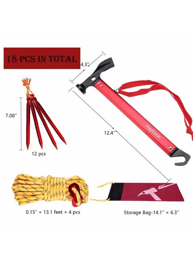 Haploon Camping Accessories Kit, Aluminum Tent Mallet Stake Hammer with Metal Tent Pegs, Nylon Guyline Rope 4x13ft with Cord Adjuster, Tent Accessories for Camping, Hiking, Backpacking - Image 2