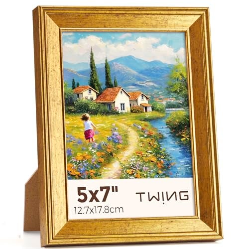 TWING 5x7 Picture Frame,Display Pictures 4x6 with Mat or 5x7 Without Mat,Ornate Picture Frames for Wall Mounting or Table Display,Rustic Gold,1 Pack - Image 1