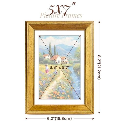 TWING 5x7 Picture Frame,Display Pictures 4x6 with Mat or 5x7 Without Mat,Ornate Picture Frames for Wall Mounting or Table Display,Rustic Gold,1 Pack - Image 2