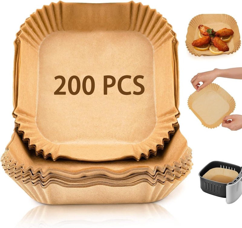 RECLUSE 200 Pcs Disposable Air Fryer Liner Square Oil-Proof Parchment Paper Liners Water-Proof Air- Fryer Food Grade Baking Paper for Frying, Cooking, Roasting and Microwave Ideal for Healthy Cooking - Image 1