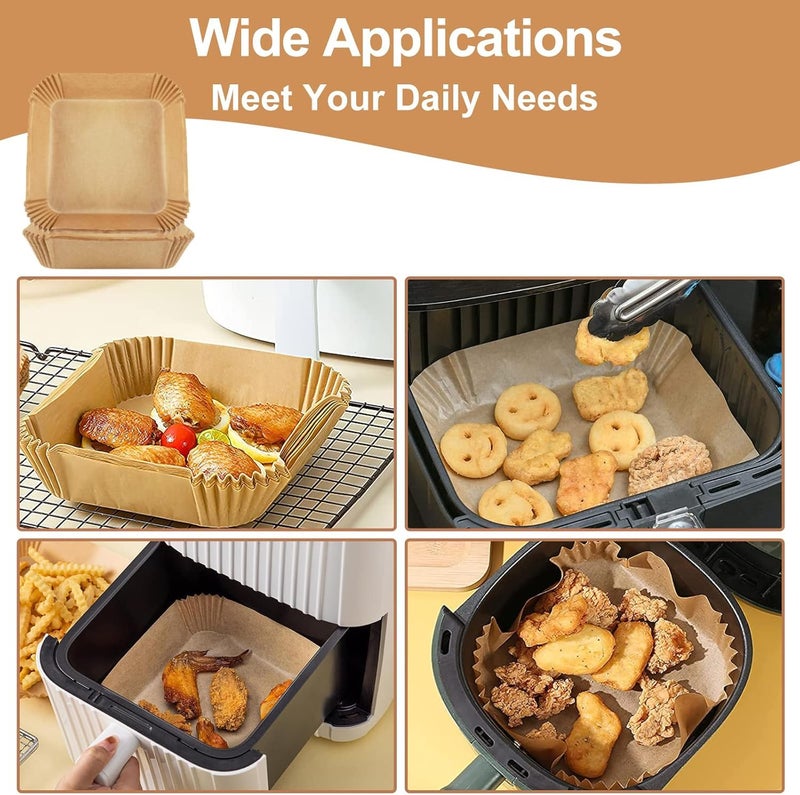 RECLUSE 200 Pcs Disposable Air Fryer Liner Square Oil-Proof Parchment Paper Liners Water-Proof Air- Fryer Food Grade Baking Paper for Frying, Cooking, Roasting and Microwave Ideal for Healthy Cooking - Image 3