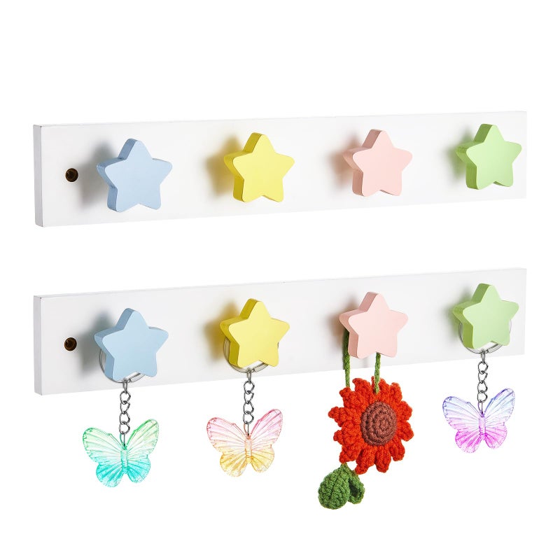 Suzile 2 Pcs Wall Mounted Kids Coat Rack Cute Kids Wall Hooks Backpack Hanger for Towels Hats Bedroom Playroom Bathroom Classroom Room DecorStar Style14 x 23 x 15 Inch