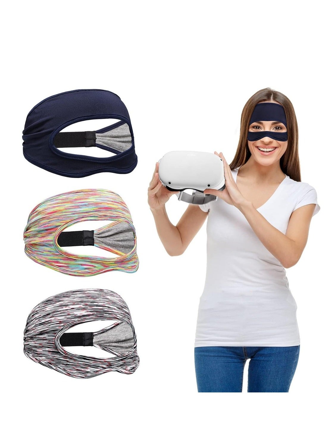VR Eye Mask Cover Breathable Sweat Band Designed Adjustable Sizes Home VR Headsets Virtual Reality Headset Cell Phone VR Accessories For VR Workouts Use(3pcs)