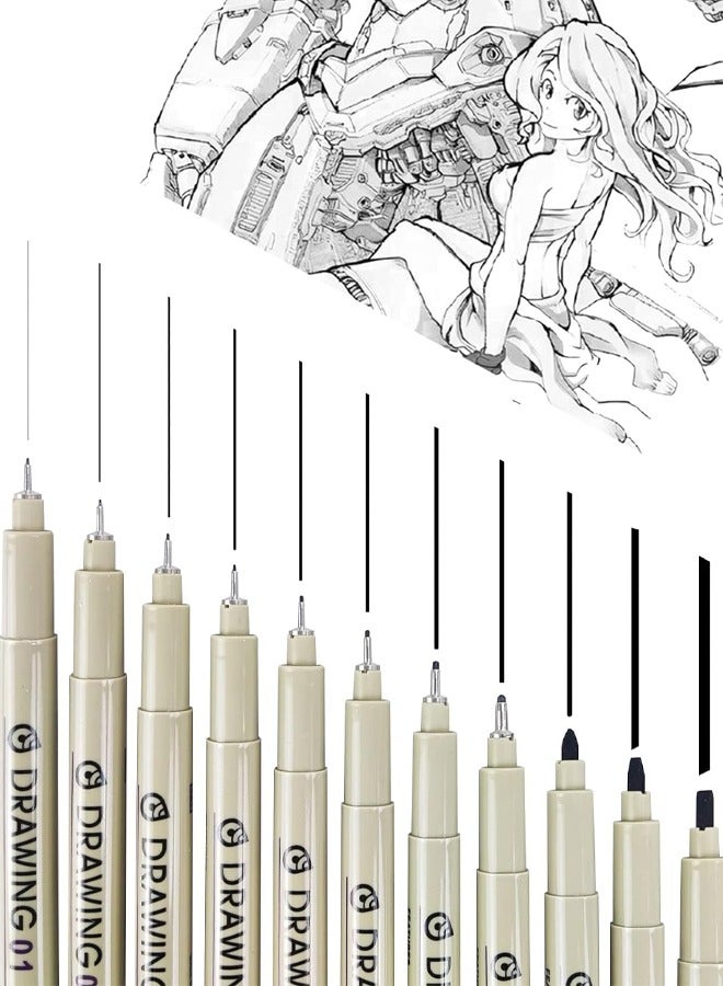 rocooart 12 Black Drawing Pens, Liquid Fineliner Pens, Art Pens Set, Waterproof Pens, Quick Drying Micro Fine Point Drawing Pens for Artist,Manga Pens,for Sketching,Technical Drawing - Image 1