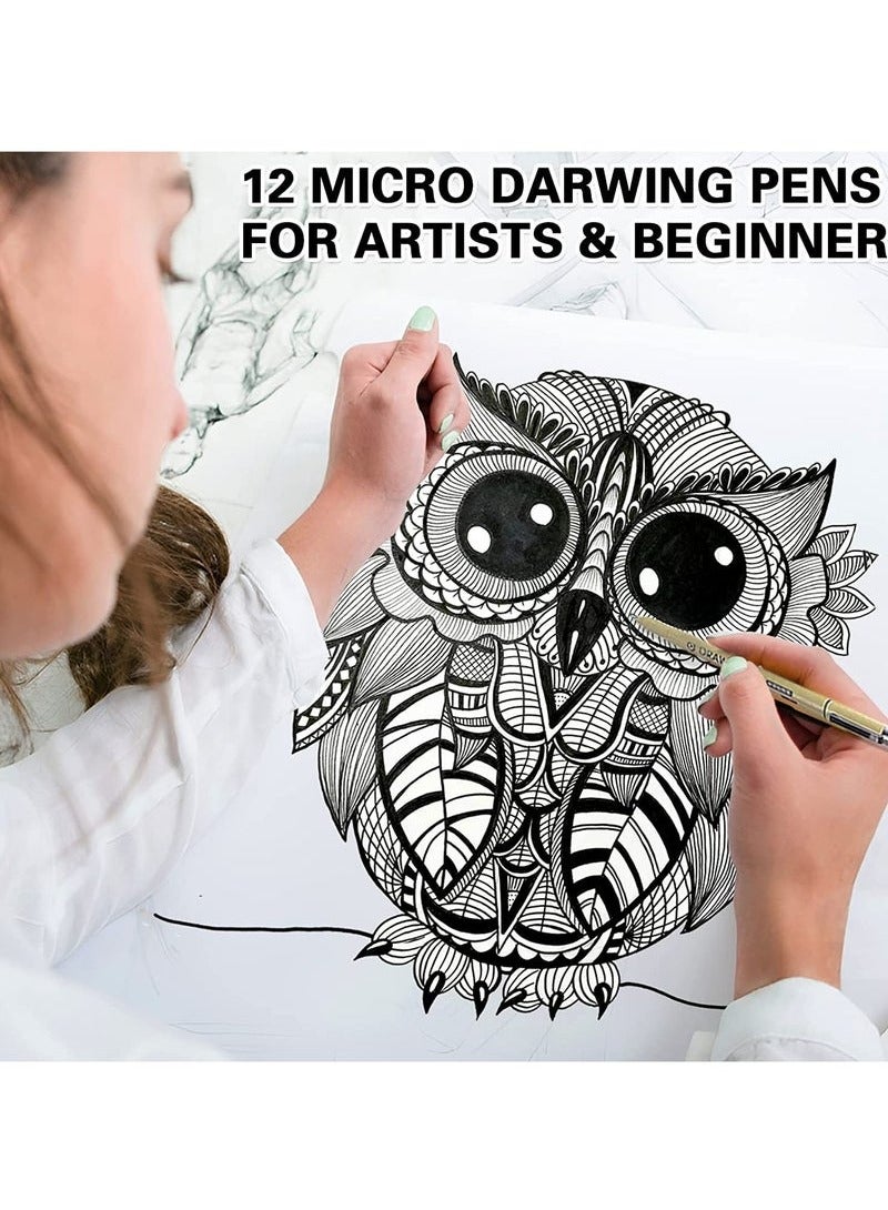 rocooart 12 Black Drawing Pens, Liquid Fineliner Pens, Art Pens Set, Waterproof Pens, Quick Drying Micro Fine Point Drawing Pens for Artist,Manga Pens,for Sketching,Technical Drawing - Image 3