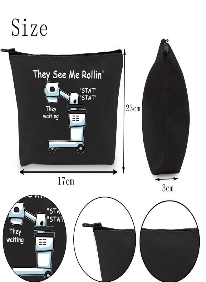 POFULL Xray Tech Gift They See Me Rollin' They waiting Zipper Pouch Makeup Travel Bag Radiologic Technologist Gift (Black They see me Xray Bag) - Image 2