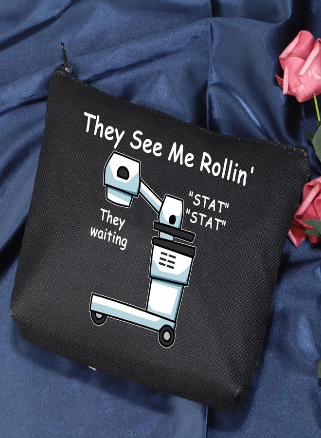 POFULL Xray Tech Gift They See Me Rollin' They waiting Zipper Pouch Makeup Travel Bag Radiologic Technologist Gift (Black They see me Xray Bag) - Image 4