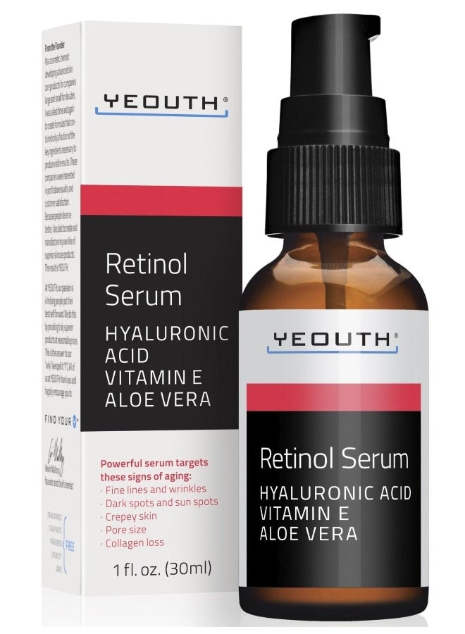 Yeouth 2.5% Retinol Serum With Hyaluronic Acid, Vitamin E, Aloe Vera, 1Oz - Image 1