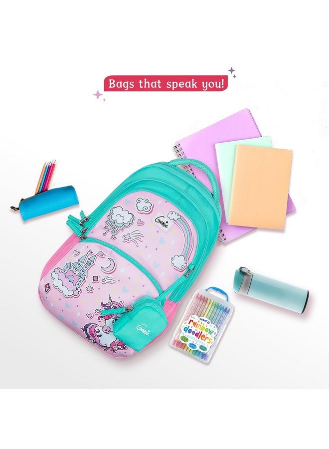 Genie حقيبة ظهر جيني ستارديو للبنات | 17 إنش - 27 لتر مع ثلاثة أقسام، جيوب جانبية ووزن خفيف مع أكتاف مبطنة | الأفضل للكتب، القرطاسية، صندوق الغداء والضروريات - وردي - Image 4