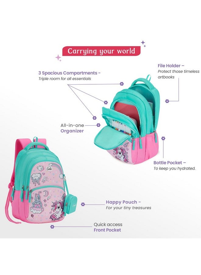 Genie حقيبة ظهر جيني ستارديو للبنات | 17 إنش - 27 لتر مع ثلاثة أقسام، جيوب جانبية ووزن خفيف مع أكتاف مبطنة | الأفضل للكتب، القرطاسية، صندوق الغداء والضروريات - وردي - Image 5
