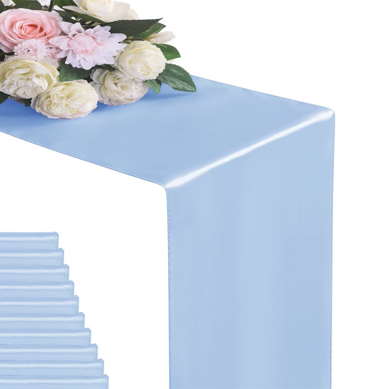 Flohar 6Pack Table Runner 12 x 108 Inches Satin Silk Table Runner for Wedding Birthday Party Banquets Graduations Decoration fit Rectange and Round TableBlue Mist