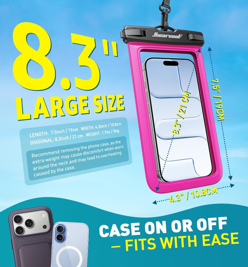 Hiearcool Waterproof Phone Pouch,Waterproof Phone Case for iPhone 17 16 15 14 13 Pro Max Plus up to 8.3",IPX8 Cellphone Dry Bag for Beach Cruise Travel-Bright Red-2Pack - Image 3