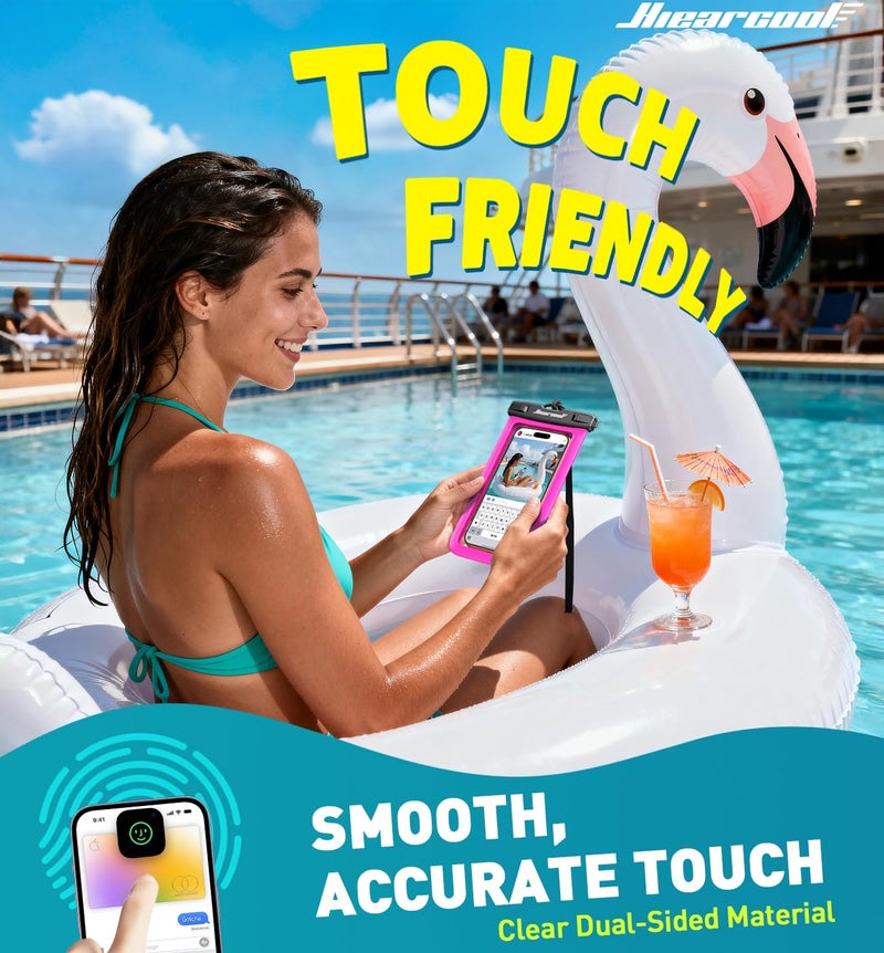 Hiearcool Waterproof Phone Pouch,Waterproof Phone Case for iPhone 17 16 15 14 13 Pro Max Plus up to 8.3",IPX8 Cellphone Dry Bag for Beach Cruise Travel-Bright Red-2Pack - Image 4