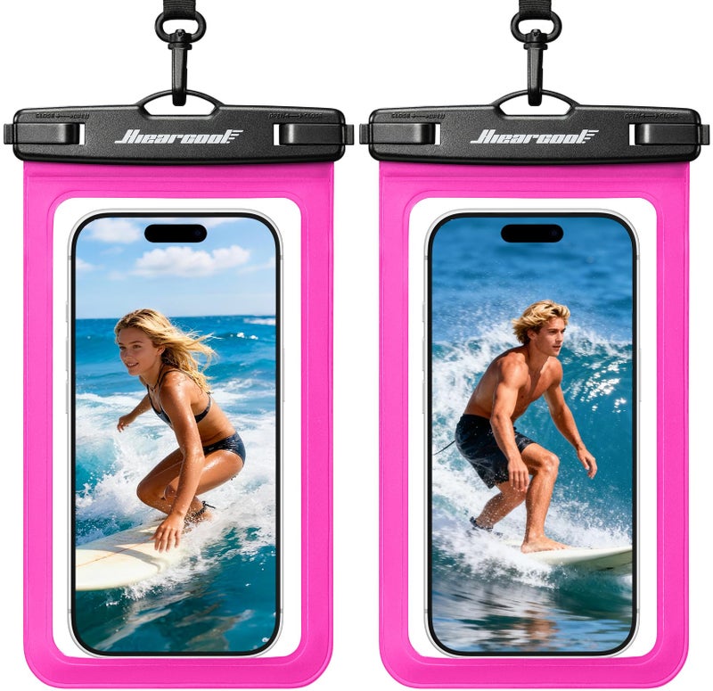 Hiearcool Waterproof Phone Pouch,Waterproof Phone Case for iPhone 17 16 15 14 13 Pro Max Plus up to 8.3",IPX8 Cellphone Dry Bag for Beach Cruise Travel-Bright Red-2Pack - Image 1