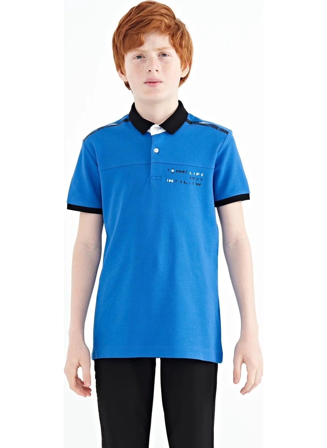 Tommy Life Saks Print Detailed Standard Pattern Polo Collar Boy T-Shirt - 11140