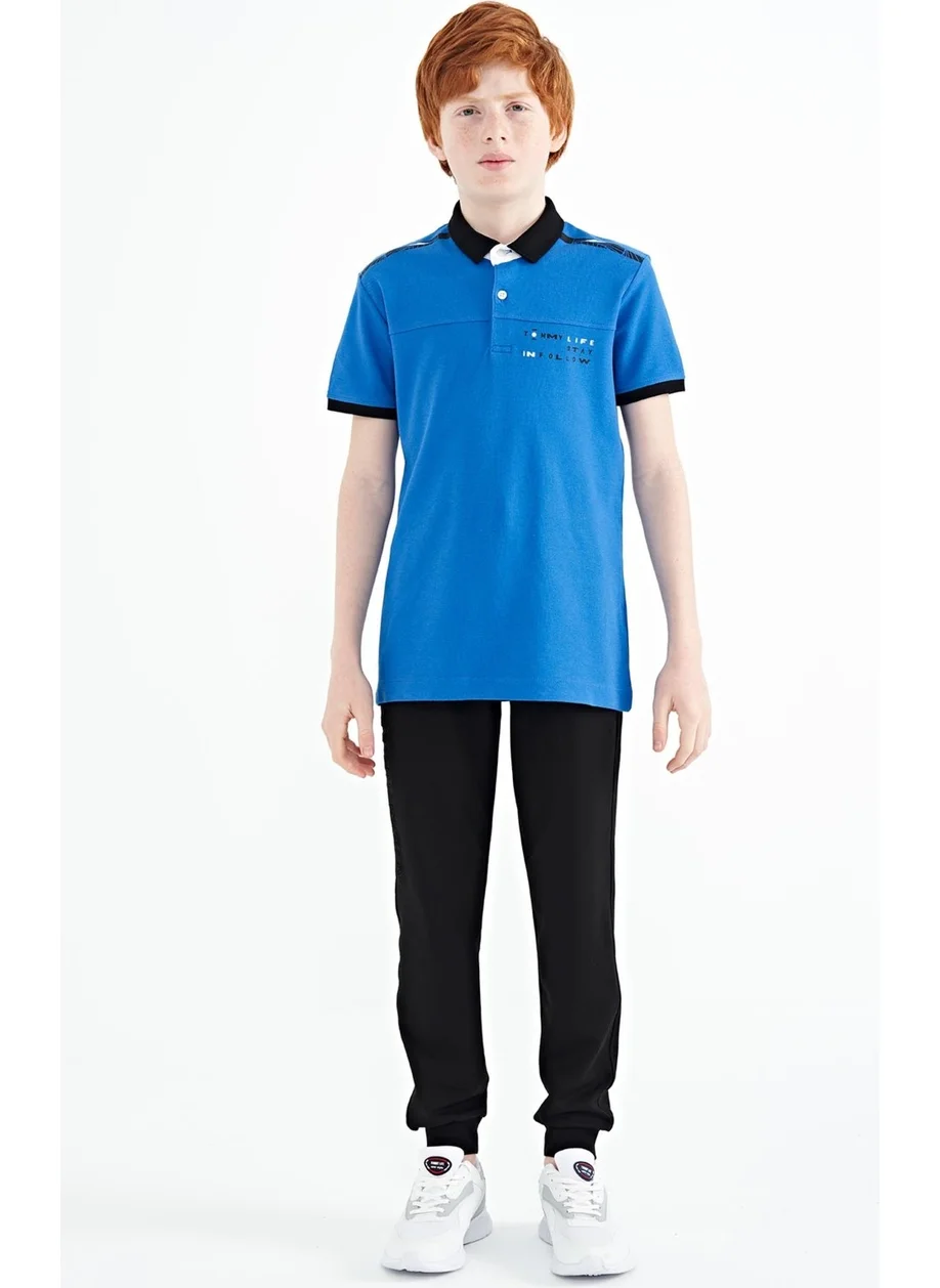 Tommy Life Saks Print Detailed Standard Pattern Polo Collar Boy T-Shirt - 11140